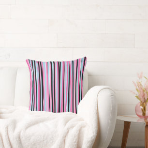 Coussin Bandes verticales rose et noire