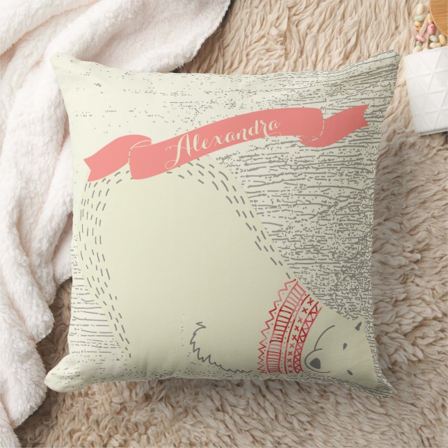 Coussin Bannière d'abricot d'ours polaire mignon personnal (Couverture)