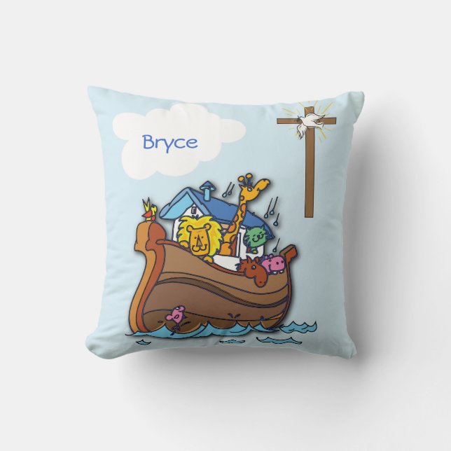 Coussin Baptême bébé Noé's sur mesure, Bleu Garçon (Recto)