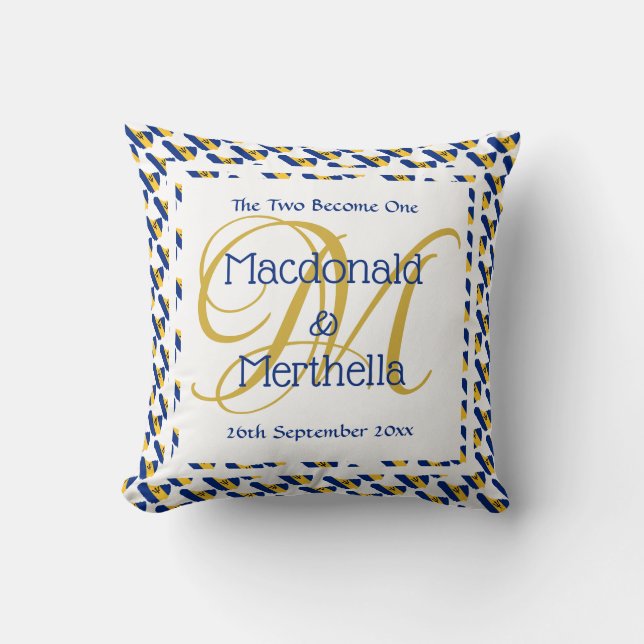 Coussin BARBADOS personnalisé Monogramme Mariage Keepsaké  (Recto)