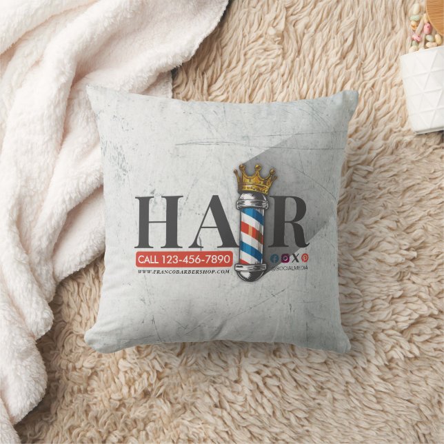 Coussin Barber Hair Shop King Crown Barber Pole Hair Salon (Couverture)