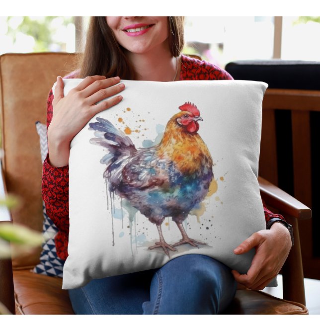 Coussin Barnyard Splendor : Aquarelle Hen (Créateur téléchargé)