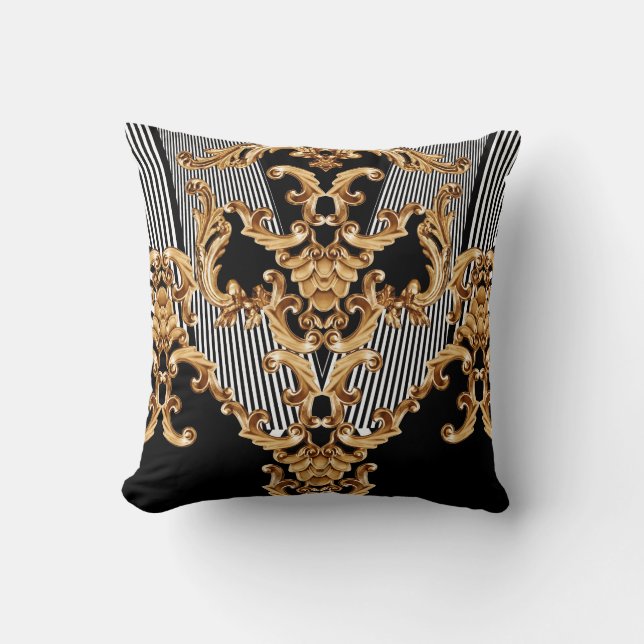 Coussin Baroque doré, décoration complexe. (Recto)