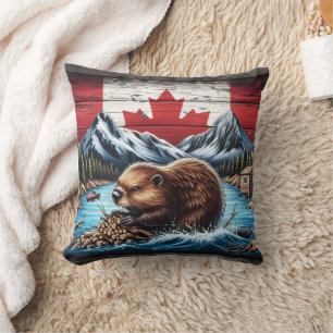 Coussin Barrage Beaver Building avec Arrière - plan Drapea