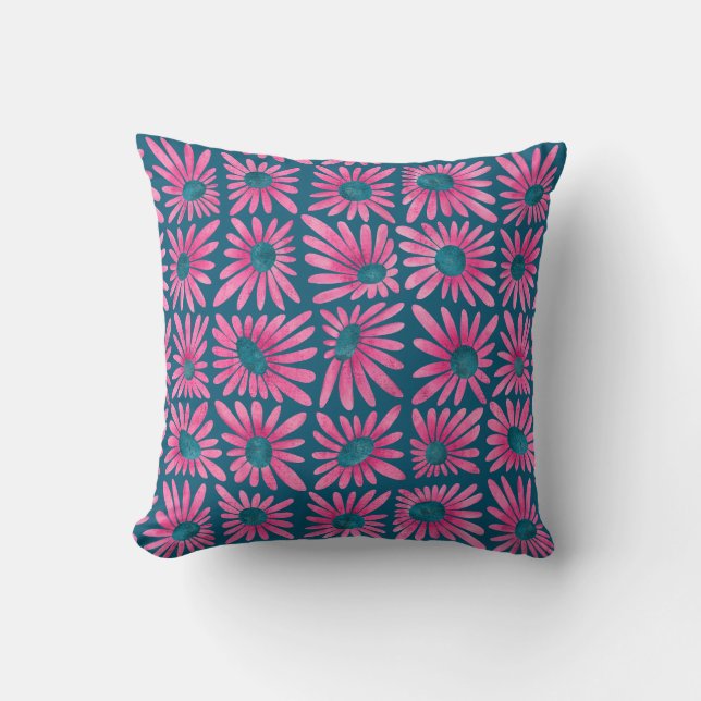Coussin Barrage floral moderne imprimé rose marguerite (Recto)