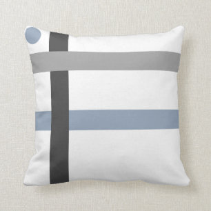 Coussin Barres blanches bleues grises noires géométrique