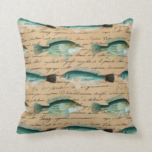 coussin bas de motif de poissons vintages