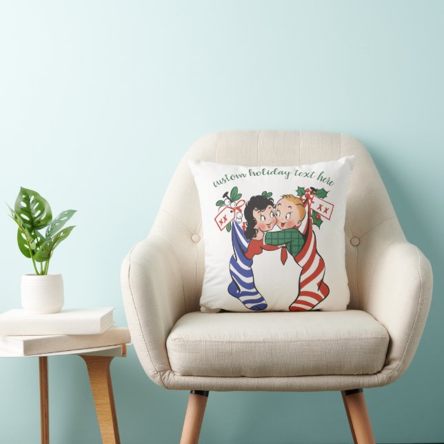 Coussin Bas de Noël Vintage avec de mignons enfants (Chaise)