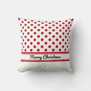 Coussin Base blanche Pois rouge personnalisée Joyeux Noël