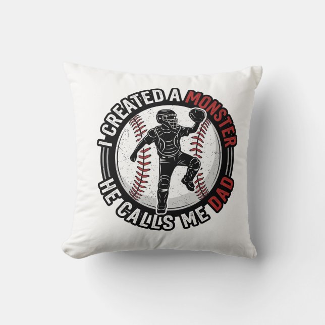 Coussin Baseball Papa Monstre Vintage Catcher Conception d (Recto)