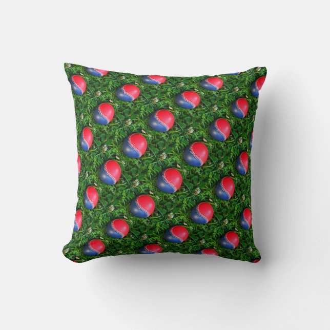 Coussin Baseball rouge blanc et bleu (Recto)