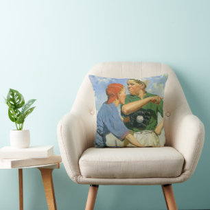 Coussin Baseball Vintage, Enfants, Garçons Jouant au Sport