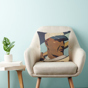 Coussin Baseball vintage sportif, batteur, art stylisé