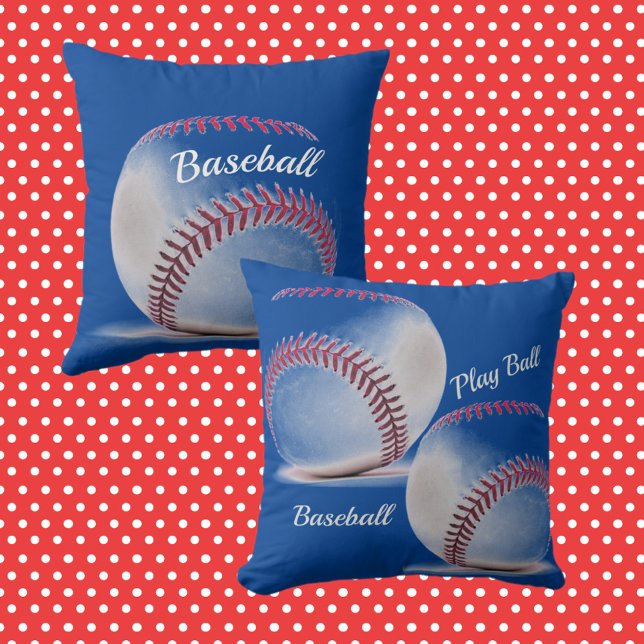 Coussin Baseballs Rouge Blanc et Bleu Sporty (Créateur téléchargé)