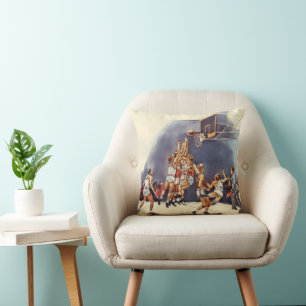 Coussin Basket-ball sportif vintage, joueurs dans un match