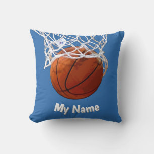 Coussin Basketball Votre Nom Fond en Acier Bleu Personnali