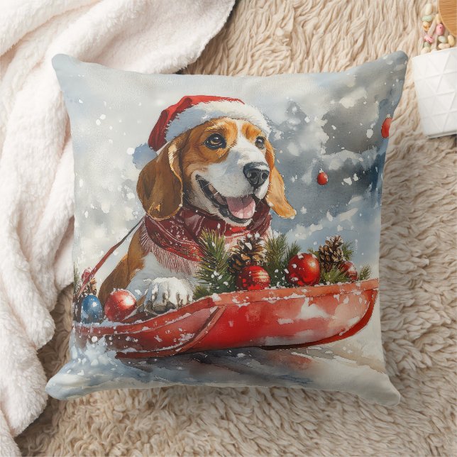 Coussin Basset Hound Dog in Sledge Let it Neige Noël (Couverture)