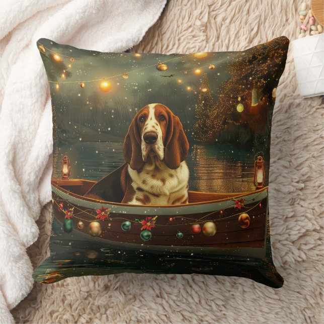 Coussin Basset Hound Noël Festive Voyage (Couverture)