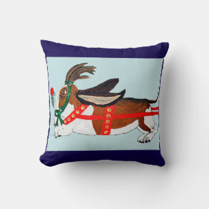 Coussin Basset Hound Rudolph le Renne au Nez Rouge