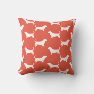 Coussin Basset Hound Silhouettes Motif orange rouge