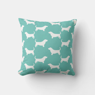 Coussin Basset Hound Silhouettes Motif Turquoise et blanc