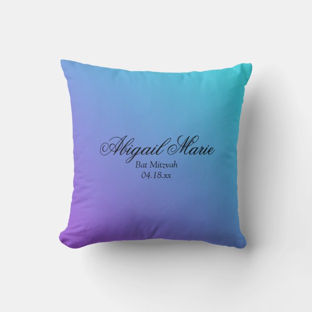 Coussin Bat mitzvah pourpre turquoise personnalisé (Recto)