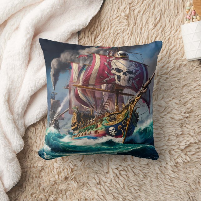 Coussin Bataille majestueuse de navires pirates sur les me (Couverture)