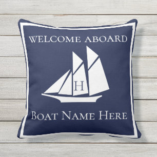 Coussin Bateau à voile bleu marine blanc personnalisé
