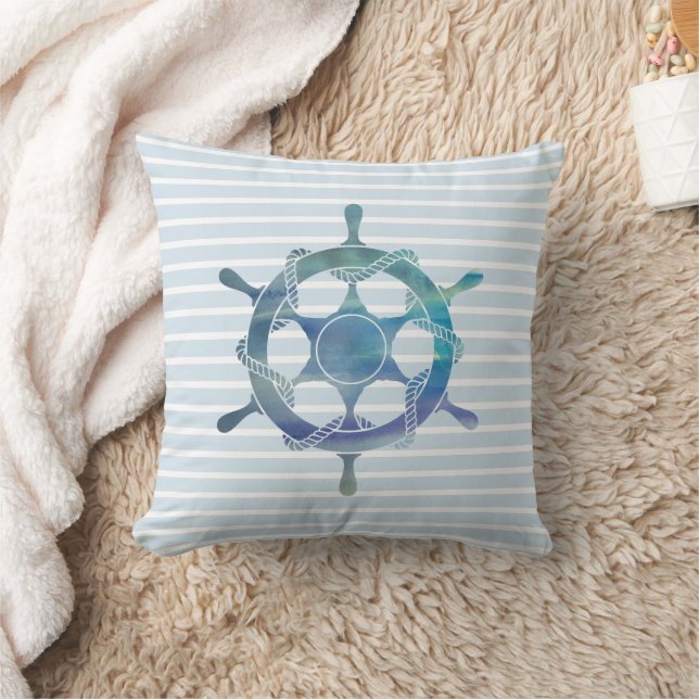 Coussin Bateau Bleu Bleu de roue nautique (Couverture)