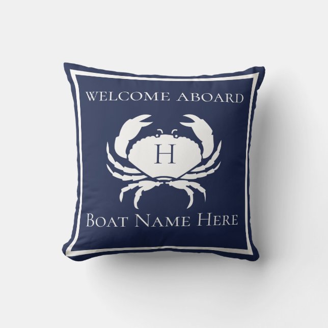 Coussin Bateau bleu marine CRAB marin sur mesure (Recto)