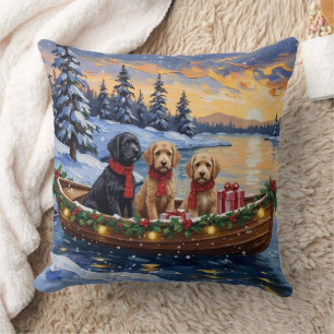 Coussin Bateau de Noël Bernedoodle pour les Fêtes