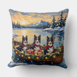 Coussin Bateau de Noël de Rough Collie pour les Fêtes