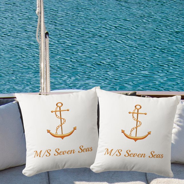 Coussin Bateau en or blanc nom d'ancre du bateau côtier (Créateur téléchargé)