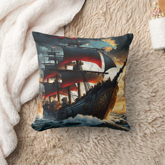 Coussin Bateau Majestic Pirate naviguant au coucher du sol (Couverture)