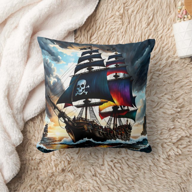 Coussin Bateau pirate naviguant à travers les mers orageus (Couverture)
