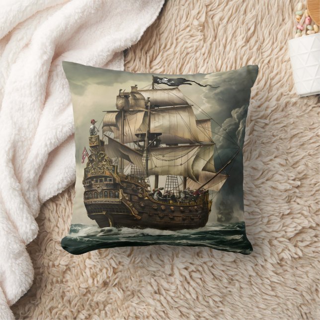 Coussin Bateau pirate naviguant à travers les mers orageus (Couverture)