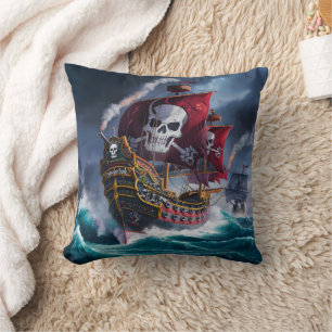 Coussin Bateau pirate naviguant dans les eaux pluvieuses à