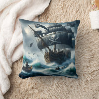 Bateau Pirate Naviguant Mer Stormy Avec Équipage