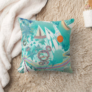 Coussin Bateaux à voile et Créatures marines Art Abstrait 