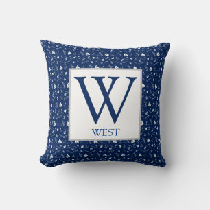 Coussin Bateaux à voile nautiques bleu marine Initiale