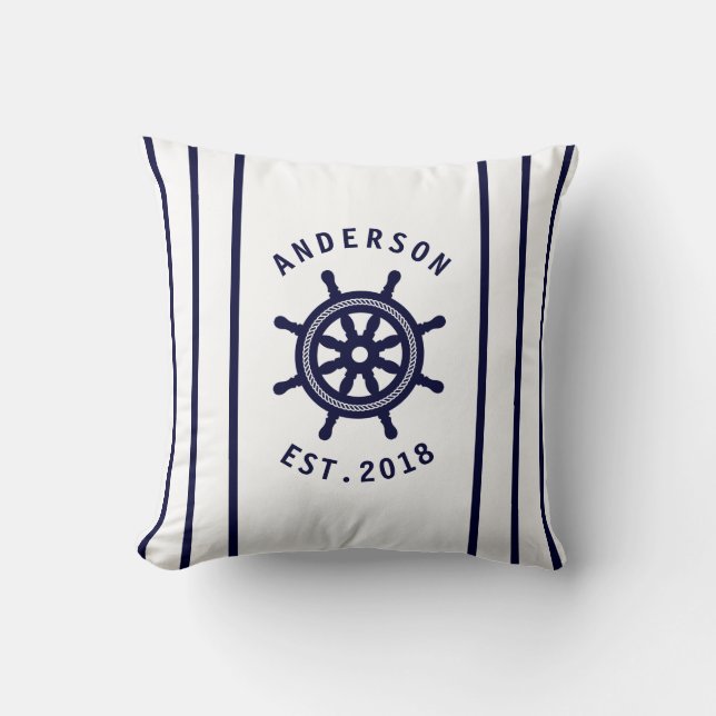 Coussin Bateaux bleus de la marine nautique Roue personnal (Recto)