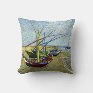 Coussin Bateaux de pêche sur la plage Vincent Van Gogh Cus