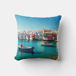 Coussin Bateaux des îles grecques de Mykonos