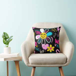 Coussin Bavoir bébé à motif graffiti de fleur souriante co