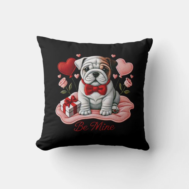 Coussin Be Mine Valentine English Bulldog Thlow (Recto)