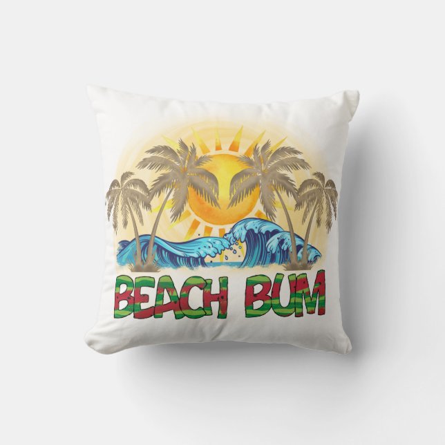 Coussin Beach Bum | Watermelon, Ocean Waves et soleil trop (Recto)