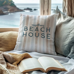 Coussin Beach House Beige & Blue Stripe Coastal