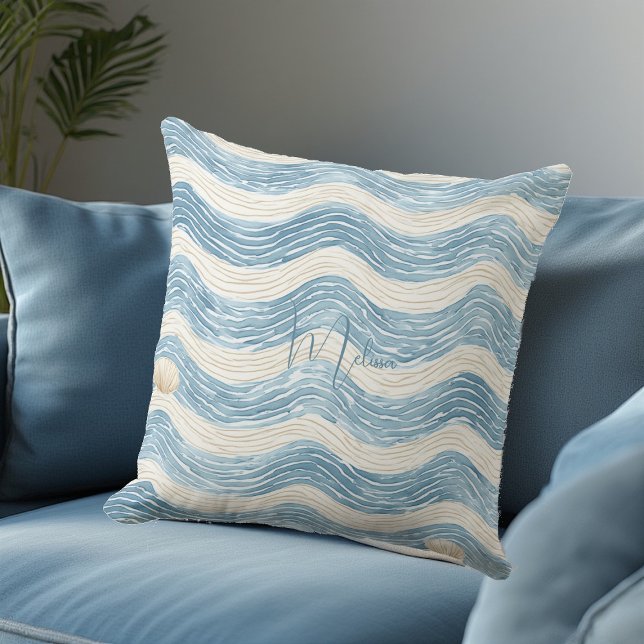 Coussin Beach House Coastal Wave Home Decor Seaside Living (Beach House Coastal Wave Home Decor Seaside Living Throw Pillow)