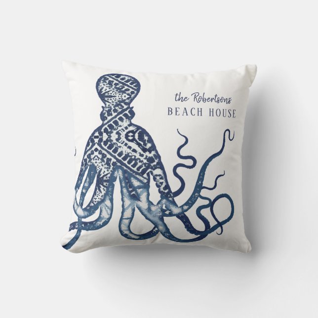 Coussin Beach House Nom de bienvenue Shibori Motif Octopus (Recto)