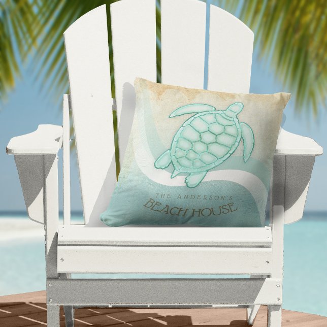 Coussin Beach House Tortue nautique Aqua Blue ID623 (Créateur téléchargé)